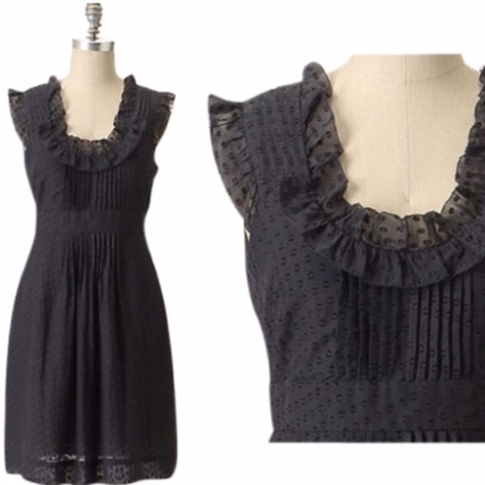 Anthropologie Charcoal Silk Polka Dot Dress